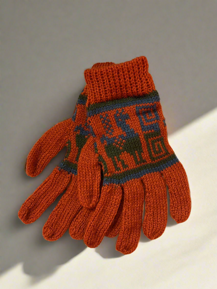 Gloves with Andean Llama Design